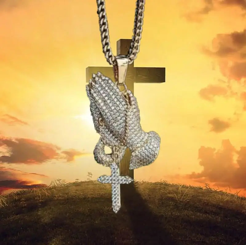 Creative Prayer Hand Necklace Cross Women's Necklace Men's Faith God Bless Necklace Cross Prayer Hand Accessories