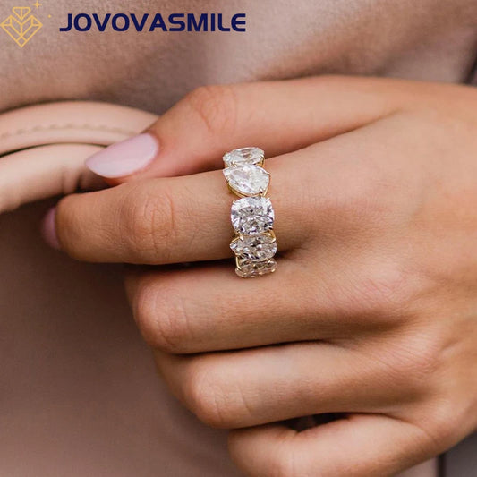 JOVOVASMILE Moissanite Half Eternity Band 10.5 Carats 7x10mm Pear 9x8mm Cushion 9x6mm Oval 925 Sterling Silver Ring For Woman